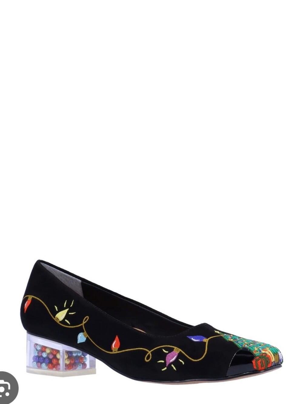J.Reneé Christmas Light Up Clear Confetti Heel Pumps Black Suede 10M